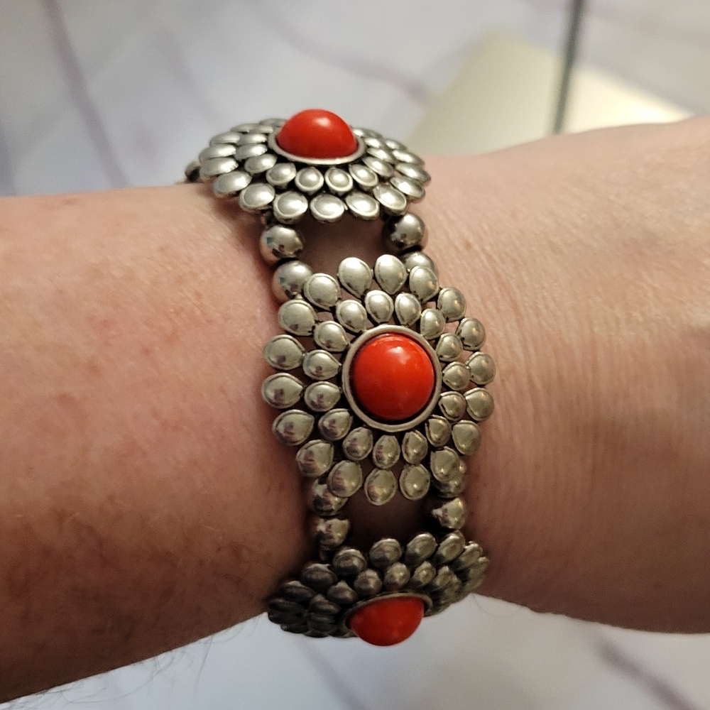 Concho Stretch Bracelet Faux Coral